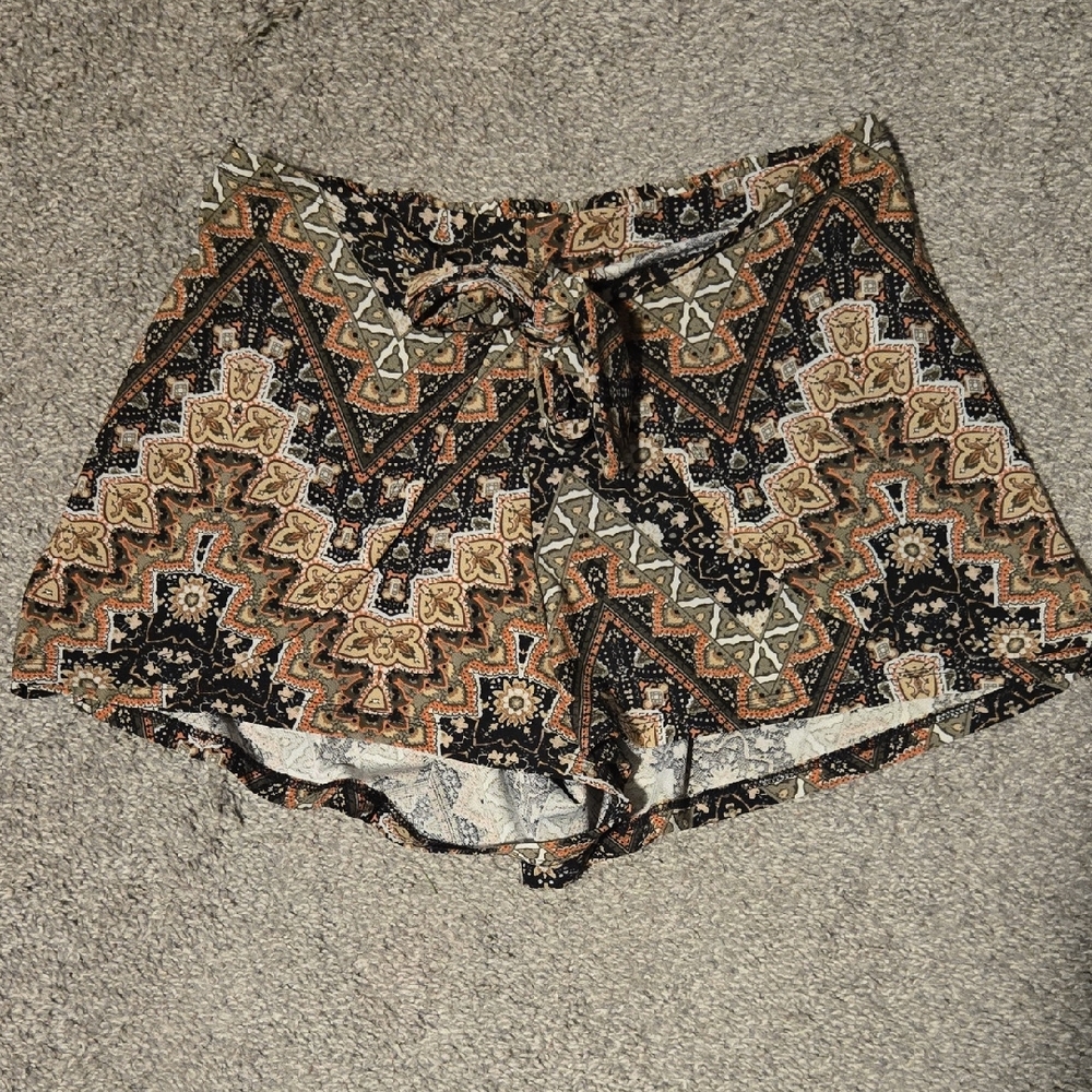 Ultra Flirt High Waist Geometric Shorts - Black, Brown, Cream